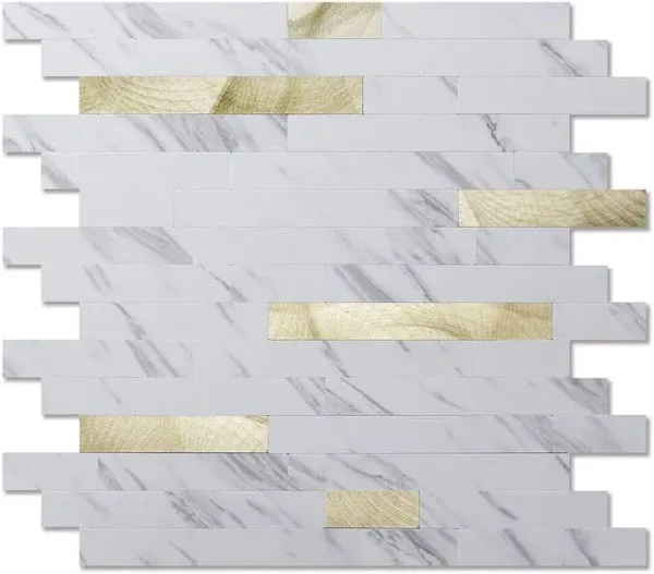 White Slate with Gold Studded 11.8 in. x 13.4 in. PVC Peel Stick Tile for Kitchen Bathroom Fireplace (10 sq.ft./ Box)