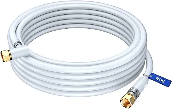 RG6 COAXIAL Cable with 90-Degree Angled Connector - 20ft / White - Triple Shielded, Non-Oxygen Copper Cable Wire for TV, Internet & More - Flexible Coax Cable Cord