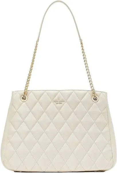 Kate Spade Carey Quilted Leather Large Tote Bag Chain Shoulder In Parchment