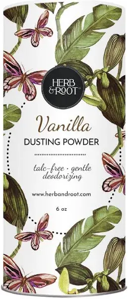 Vanilla Talc Free Dusting Powders made with Arrowroot, soothing oats, zinc, and magnesium. Free of Baking Soda. For chafing, deodorizing, sweating