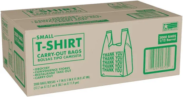 2000 Commercial Grocery Convenience Store Plastic SMALL T-Shirt Thank You Bags