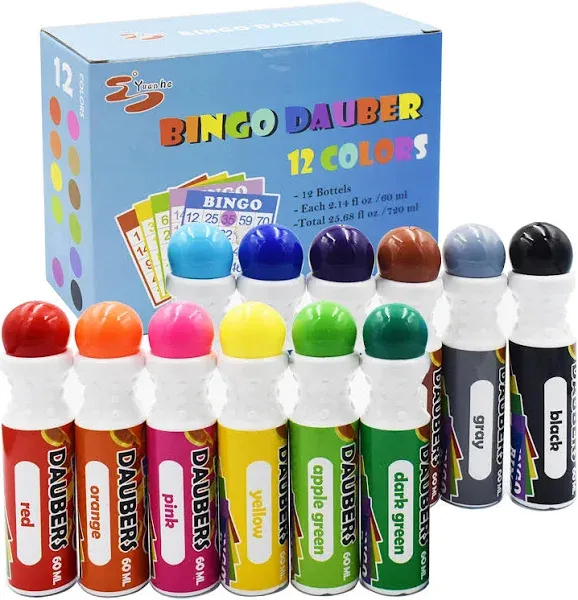 Bingo Daubers Dot Markers Mixed Colors Set of 12 Pack