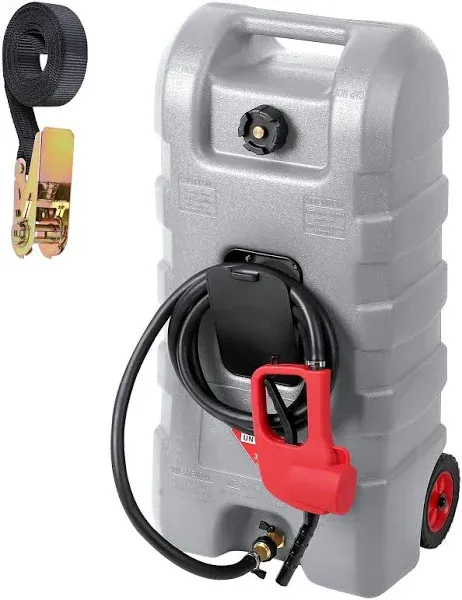 GAOMON Fuel Caddy, 15 Gallon Portable Gas Fuel Tank Container with LE Fluid Transfer Siphon Pump and 10ft. Delivery Hose, Diesel Storage Can On-Wheels for Cars, Lawn Mowers, ATVs, Boats, Gray