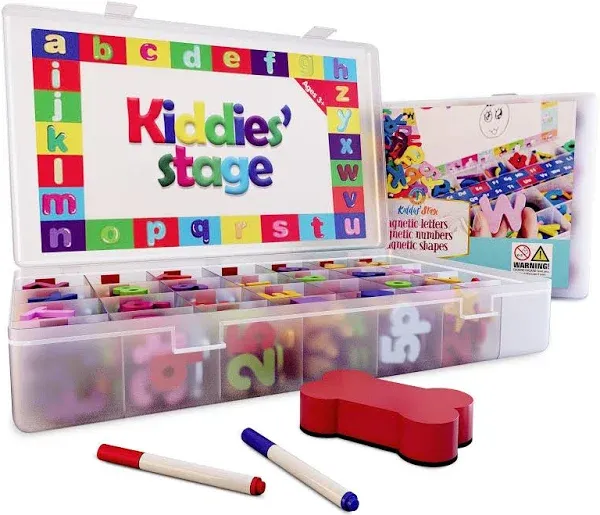 Magnetic Letters and Numbers for Toddlers, 274 Pieces Colorful Magnetic Letters, Shapes and Alphabet Magnets, Educational Kit with Magnet Board for Kids, Erasable Pens and More - Kiddies’ Stage