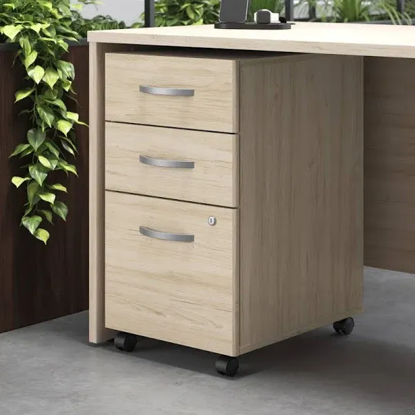 Bush Business Furniture Studio C 3 Drawer Mobile File Cabinet in Natural Elm - Assembled, Rolling Document Storage for Home or Professional Office