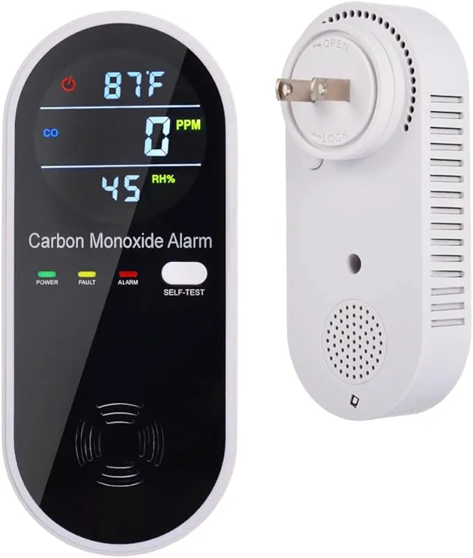 Carbon Monoxide Detectors, Carbon Monoxide Detector Plug in with Temperature Humidity Sensor Built-in, CO Level Monitor Alarm with Clear LCD Display Sound & Light Warning for Home/Hotel/RV