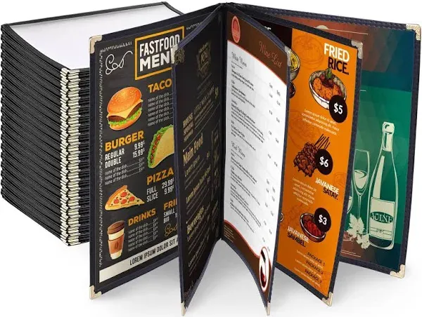 WeChef 20 Pack Restaurant Menu Covers 8.5 x 11 Book Style 5 Pages 10 Views Transparent Restaurant Menu Covers Holder Black