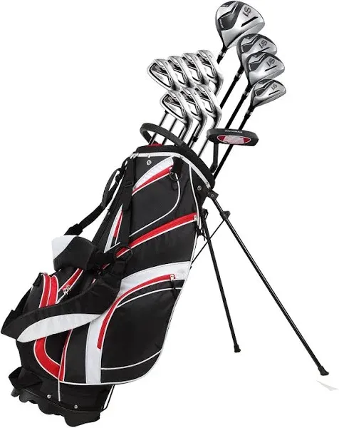 Precise S7 Tall Men’s (6'1" to 6'4") Right Handed Complete Golf Club Set, Include 460cc Driver, 3 Wood, 5 Wood, 24* Hybrid, 5-9 PW Irons, Sand Wedge, Putter, Deluxe Stand Bag & 4 Headcovers, Black/Red