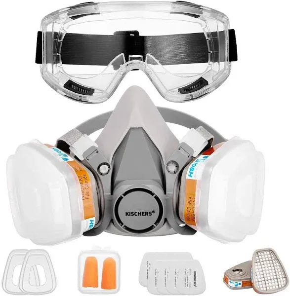 KISCHERS 6200 Reusable Half Facepiece &amp; Anti-Fog Safety P95 Goggle Set