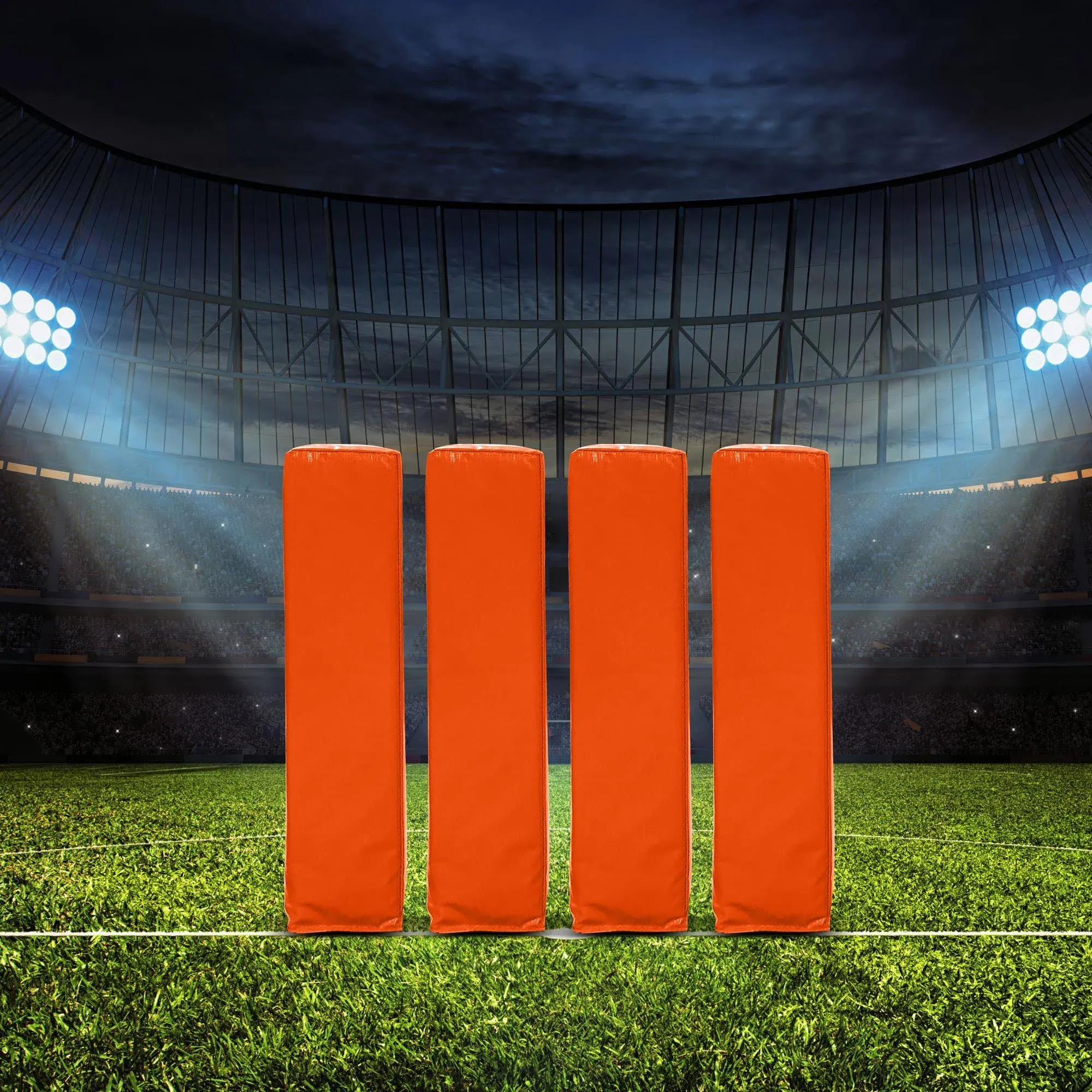 Weighted Anchorless End Zone Football Pylons, Offical Size, Regulation Goaline and Corner for Flag, High School, College and Pros, Set of 4 in Orange