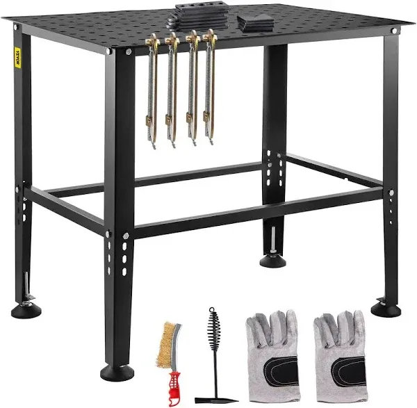 VEVOR Welding Table Foldable 30"x20", Welding Workbench Table 400lbs Load Capacity Steel on Wheels, Work Bench Adjustable Height with 3 Tilt Angles, Three 1.1" Slot, Retractable Guide Rails