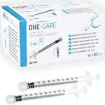 MediVena ONE-CARE 1ml Luer-Lock Syringes, Sterile, Low Dead Space, 100/bx Blister-Packed Syringes 1cc