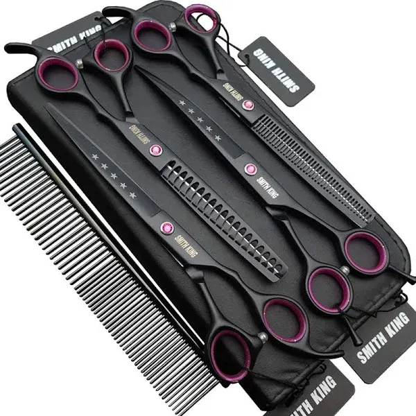 7.0 Inches Professional Dog Grooming Scissors Set Straight & Thinning & Curved & Chunkers with Comb in 1 Set