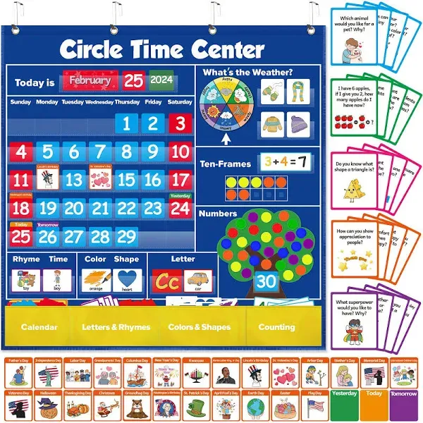 Torlam Circle Learning Time Center Pocket Chart Calendar Set