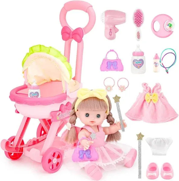 deAO Baby Doll Stroller with 12 inch Doll