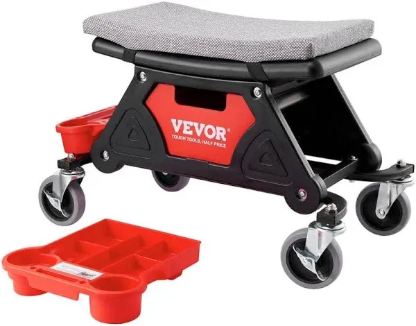 VEVOR Mechanic Stool 300 LBS Capacity Garage Stool Gift for Men, Heavy Duty Rolling Mechanics Seat, with Three Slide Out Tool Trays and Drawer, Tools for Automotive Auto Repair