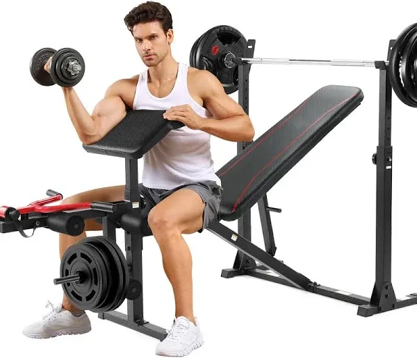 Adjustable Weight Bench Set 900LBS with Squat Rack Preacher Curl Leg Extension