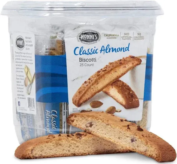 Nonni's Biscotti, Classic Almond, 0.69 oz Individually Wrapped, 25/Pack