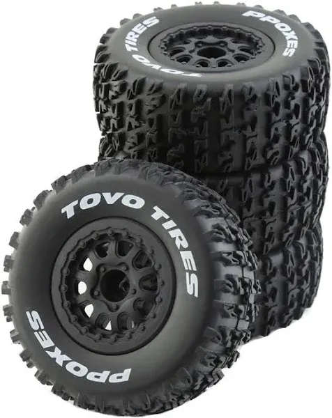 1/10 RC Short Course Truck Tires for All Terrain，Suitable for TRAXXAS Slash4X4 HuanQi 727 ARRMA SENTON 3S Losi Ford Raptor Baja Rey/ 113mm OD High-Performance Short-haul Truck Tires（Black）