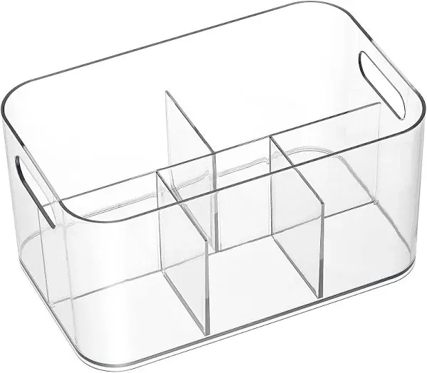 5-Compartment Clear Plastic Bin Divided Art Supplies Cosmetic Makeup Caddy Organizer