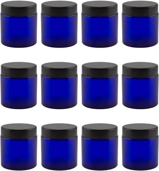 Cornucopia Brands Combination 12 Pack of Cobalt Blue 1oz & 2oz Glass Straight Sided Jars