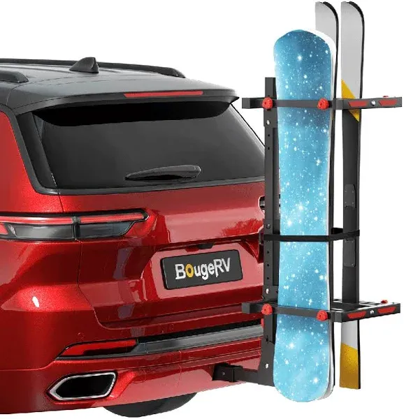 BougeRV Hitch Ski Snowboard Rack with Security Lock(Fit for 2" Receiver)