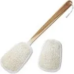 FAAY 17 inch Natural Exfoliating Loofah Back Scrubber On A Stick with Luffa Sponge Pads Refills – Long Handle Loofa Body Bath & Shower Brush for Men