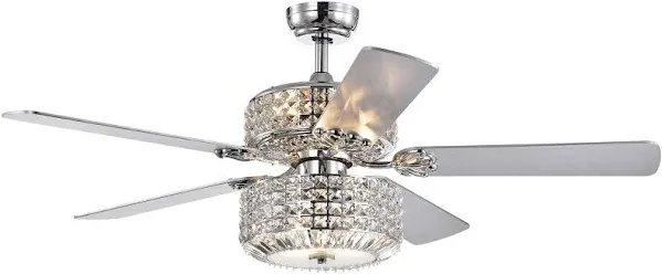 Warehouse of Tiffany CFL-8372REMO/CHD Walter Dual Lamp Chrome 52-inch Lighted w Crystal Shades Remote (incl 2 Color Blade Options) Ceiling Fan, One Size