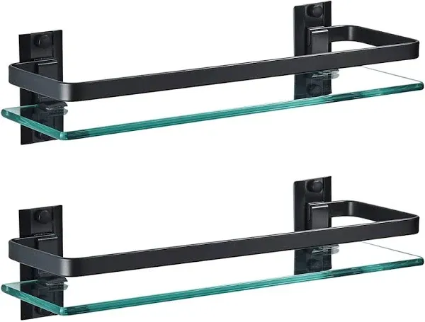 2 Pack Bathroom Glass Shelf,Aluminum Tempered 0.34in Extra Black 2 