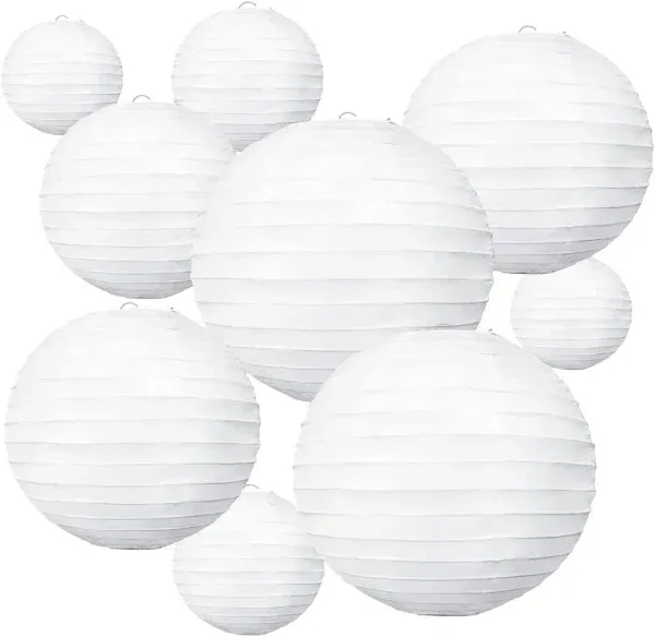 10Pcs White Paper Lanterns Decorative Chinese/Japane<wbr/>se Hanging round Paper Lante