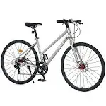 Hybrid Bike 700c for Men and Women, Shimano 7 Speed Road Bike for Adults, City Bicycle with Disc BRAKE, 85% Pre-Assembled, Champagne