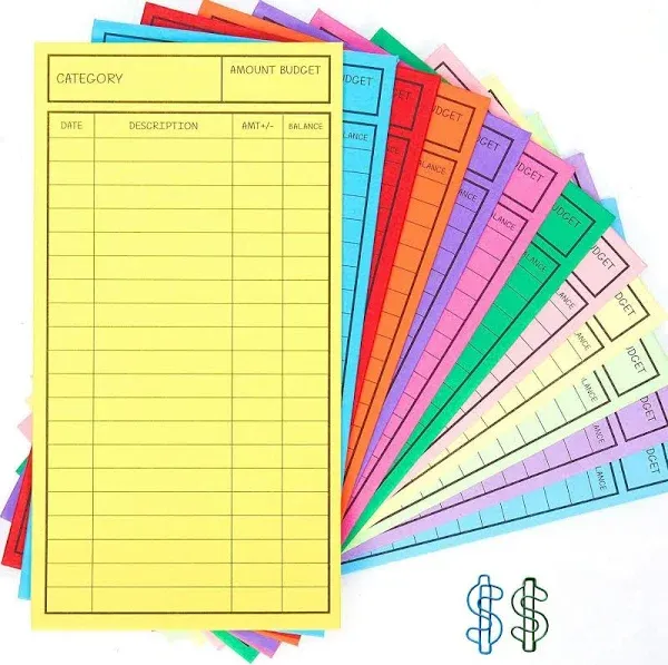 New!! 24 Pcs Cash Envelopes for Budgeting, Cardstock Budget Envelope System for Tracking Money Savings, 12 Assorted Colors, Vertical Layout