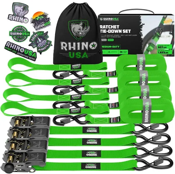 Rhino USA Ratchet Tie-Down Set 4-Pack