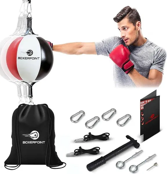 Double End Bag Boxing Ball - PU Leather Double End Boxing Speed Bag - Punching Bag with Adjustable Cords Carry Bag, Pump, Installation Kit - Double