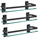 2 Pack Bathroom Glass Shelf,15.7 Inches Silver Bathroom Shower Glass Shelf Wall-