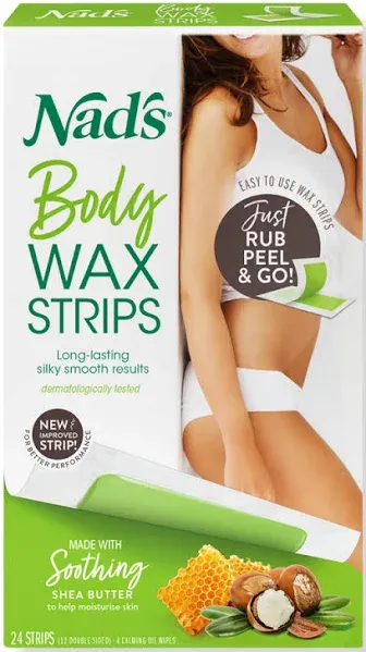 Nad&#039;s Body Wax Strips Hair Removal For Women At Home plus 4 Calming Oil Wipes