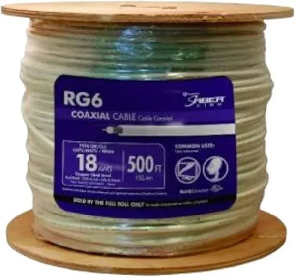 Southwire 56918345 500-Feet Dual Shields Type RG 6/U 18 AWG Coaxial Cable; White