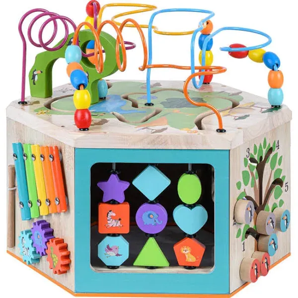  Preschool Play Lab 7-in-1 Large Wooden Activity Cube Bead Activity Cube