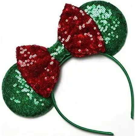 CLGIFT Rose gold Minnie Ears,Pick your color, Iridescent Minnie Ears, Silver gold blue minnie ears, Rainbow Sparkle Mouse Ears,Classic Red Sequin Minnie Ears (Polka-Dot)