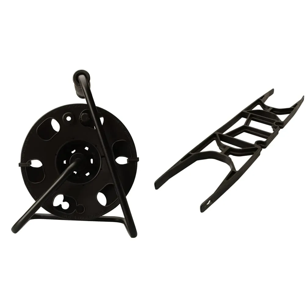 22849 Metal Extension Cord Reel Stand In Black, Heavy Duty, Quick Snap Togeth...