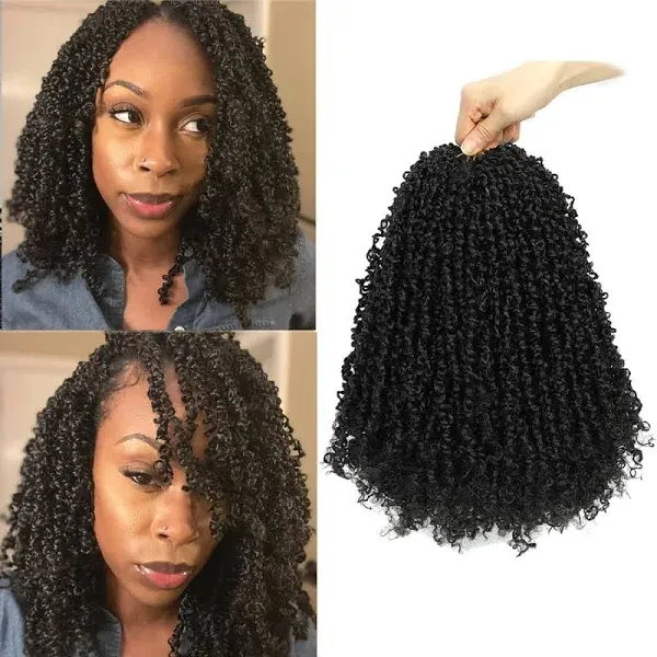 Youngther Yanky twist crochet hair 12 Inch 6Pack(40stands/Pack) Natural Black Pre-Twisted Fluffy Yankee Twist curly crochet hair for black women hair (1B)