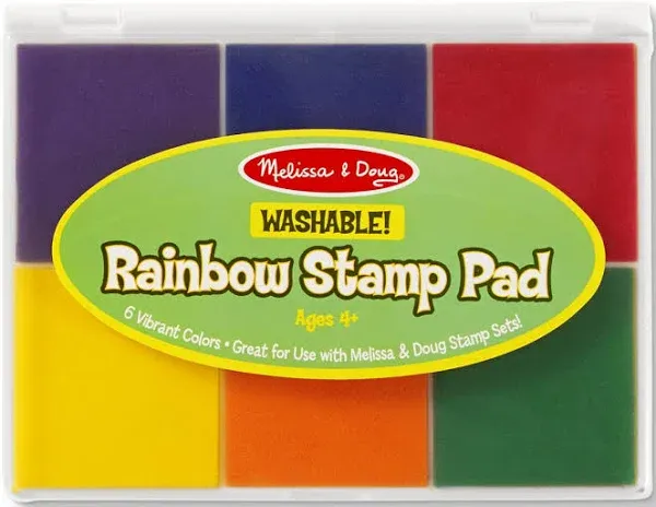 Melissa & Doug Rainbow Stamp Pad For Rubber Stamps, Arts And Crafts Supplies For Kids Ages 4+, 6 Washable Inks