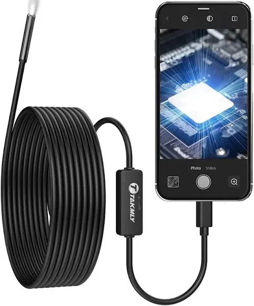 USB C Endoscope for iPhone, OTG Android Phone, 5.5 mm Borescope Inspection Snake Camera Waterproof, 16.4 Ft Semi-Rigid Cord with LED Lights, Compatible with iOS