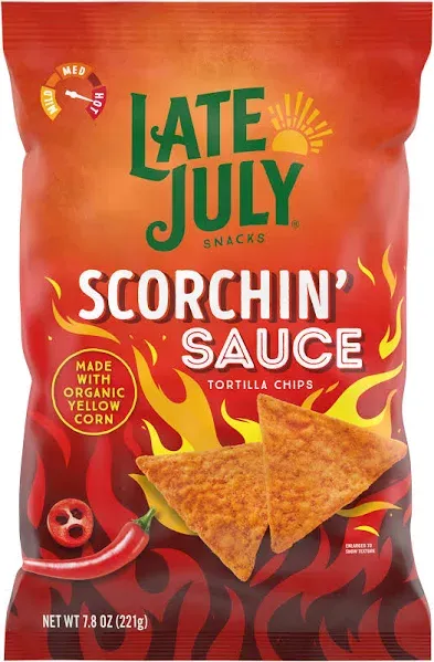 Late July Snacks, Scorchin' Sauce Corn Tortilla Chips, 7.8 Oz. Bag