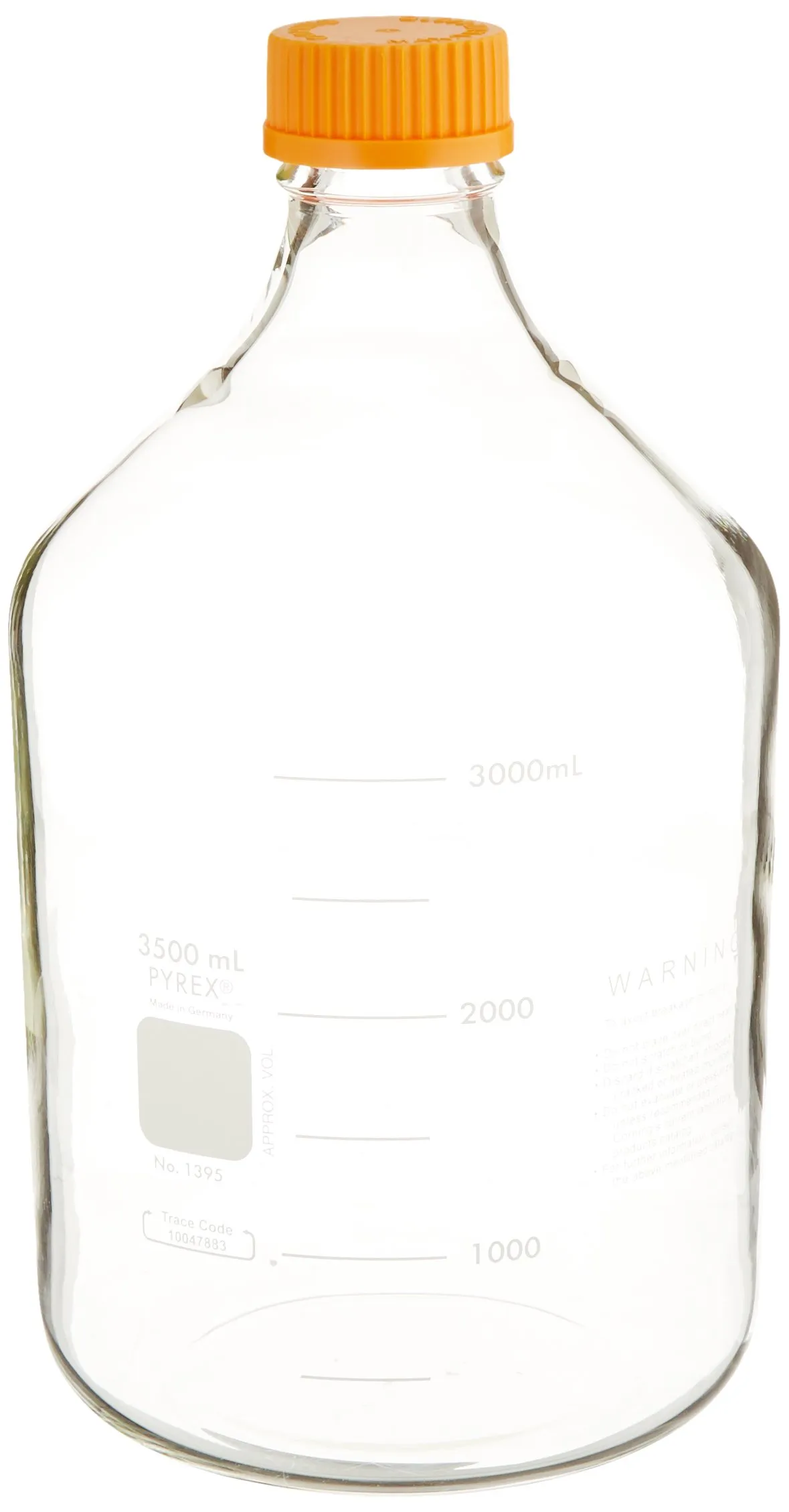 Corning Pyrex 1395-3X Media Storage Bottle with Screw Cap, Non-Sterile, 3500mL Capacity