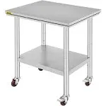 Vevorbrand 24 x 30 x 32 inch Commercia Stainless Steel Work Table with Wheels for Kitchen Restaurant Business, Size: 24x30x32