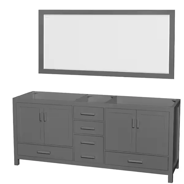 "Sheffield 78.5 in. W x 21.5 in. D x 34.25 in. H Double Bath Vanity Cabinet without Top in Dark Gray with 70"" Mirror"