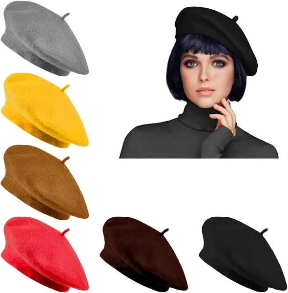 Jolbndcv 6PCS Beret Hat Wool French Beanie Hat Outdoor Hat Winter Hat Fashion Lady Hat