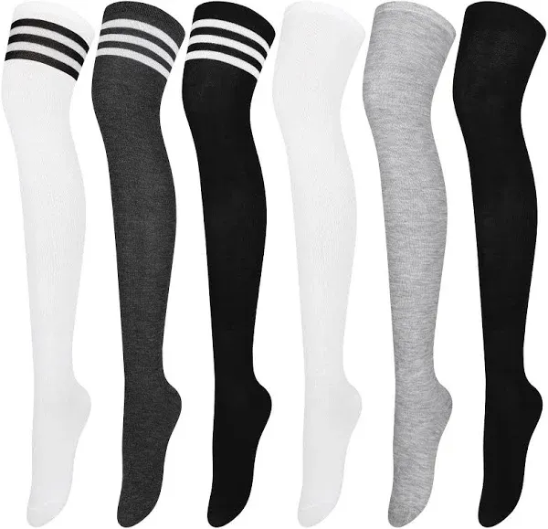 Aneco Thigh High Socks for Women 6 Pairs Knee-High Warm Stockings for Daily Wear & Cosplay