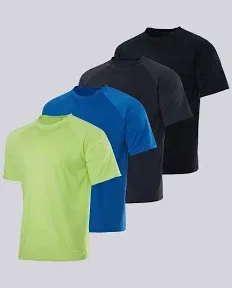 Real Essentials 4 Pack: Boys Short Sleeve Quick Dry UPF 50+ Sun Protection Rash Guard Shirt Swimwear Surf Top for Boys